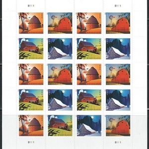 Forever Barn Postcard 53c Rate Sheet Of 20 Self Adhesive